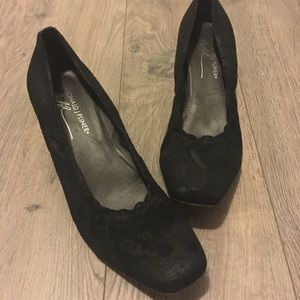 Donald J. Plainer black suede kitten heel pumps